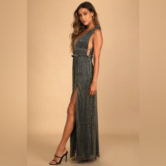 Spotlight on You Black and Gold Metallic Maxi Dress: Size M, Colour Black & Gold - Picture 3 of 5